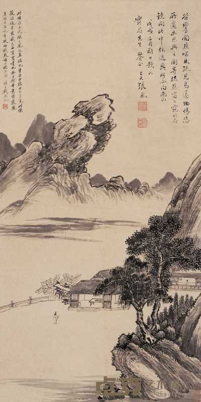 张风 戊戌（1658）年作 谷音闻樵 立轴 107×51cm